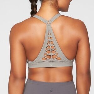 Athleta Savasana Macrame Bra in size Small in Silver Gray color